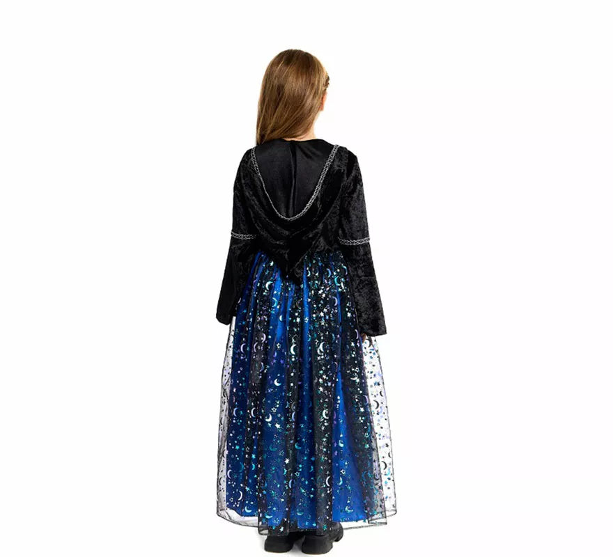 Translation missing: fr.Disfraz de Bruja con Estrellas azul para niña