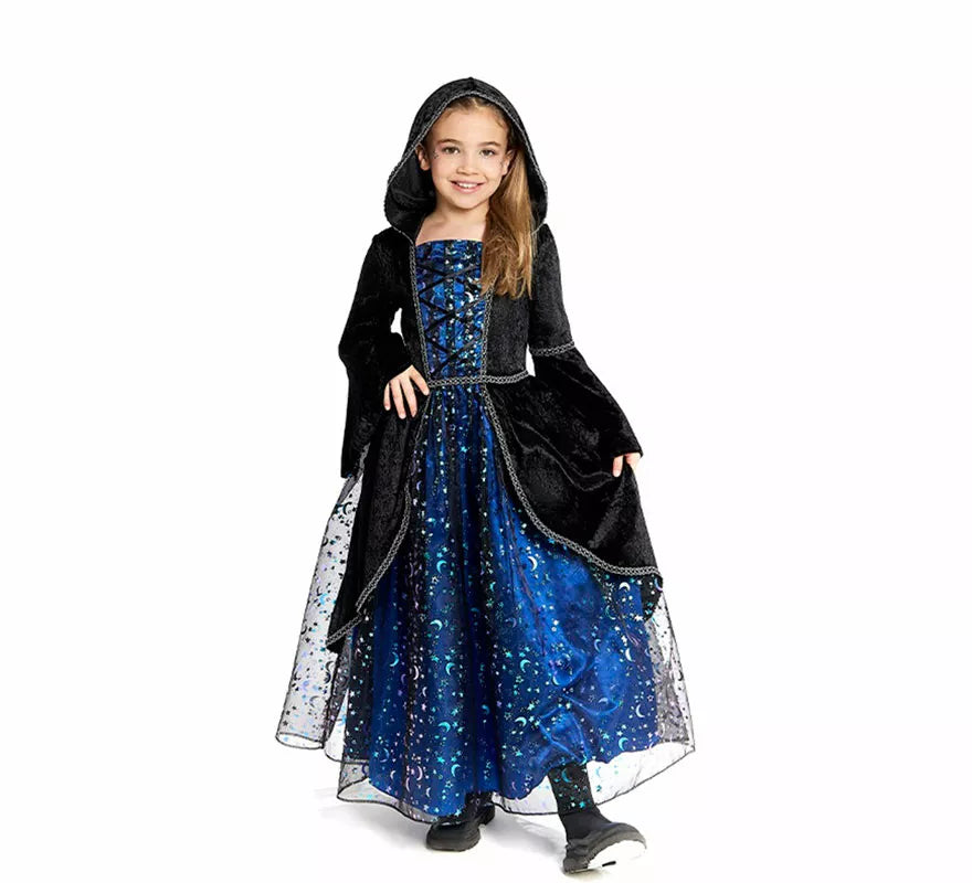Translation missing: fr.Disfraz de Bruja con Estrellas azul para niña