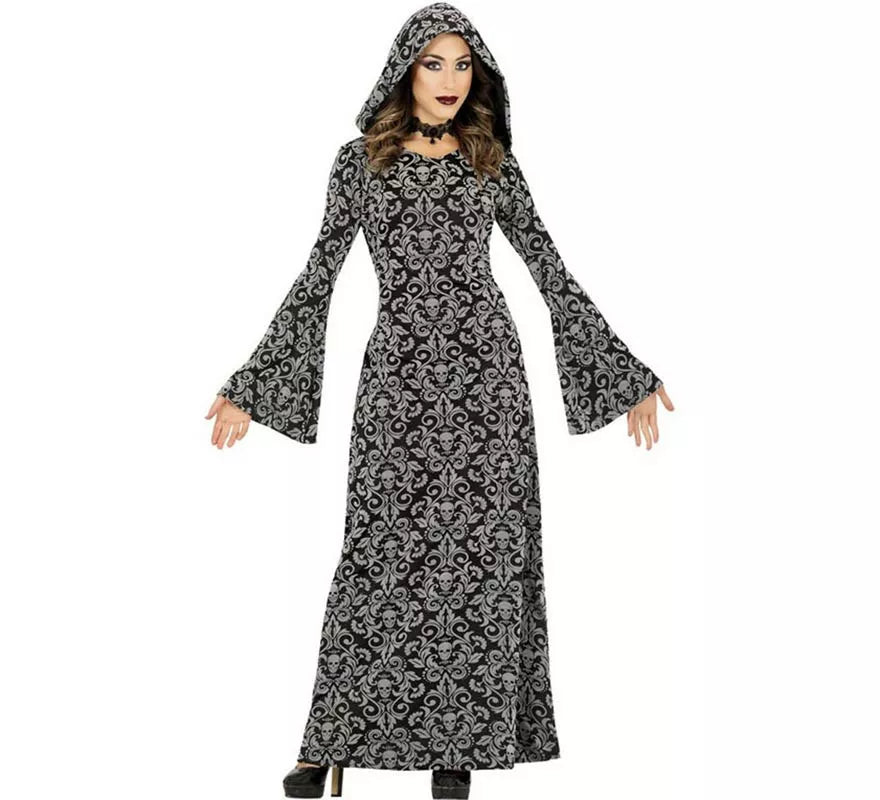 Disfraz de Bruja Encapuchada plateada para mujer
