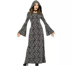 Costume de sorcière à capuche argentée pour femme