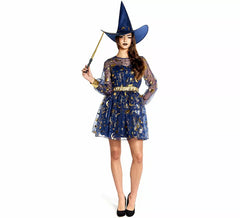 Costume de sorcière ésotérique bleue pour femme
