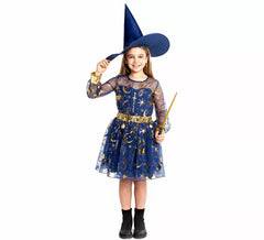 Costume de sorcière ésotérique bleue pour fille