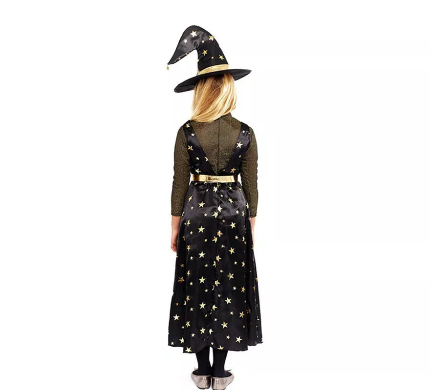 Translation missing: fr.Disfraz de Bruja Estrellas dorada con sombrero para niña