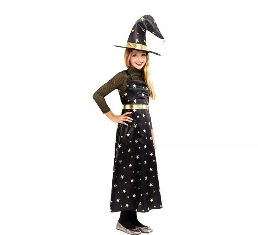 Translation missing: fr.Disfraz de Bruja Estrellas dorada con sombrero para niña