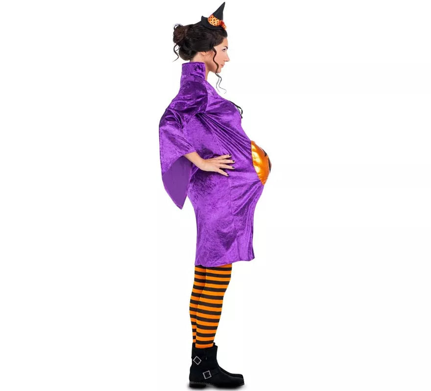 Translation missing: fr.Disfraz de Bruja morada con Calabaza para mujer embarazada