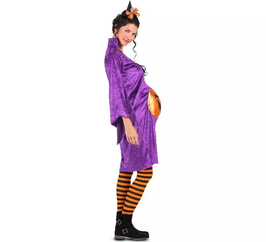 Translation missing: fr.Disfraz de Bruja morada con Calabaza para mujer embarazada