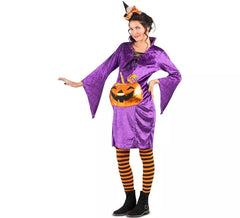 Costume de sorcière violette avec citrouille pour femme enceinte