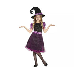 Déguisement Sorcière violette avec tulle et noeud fille