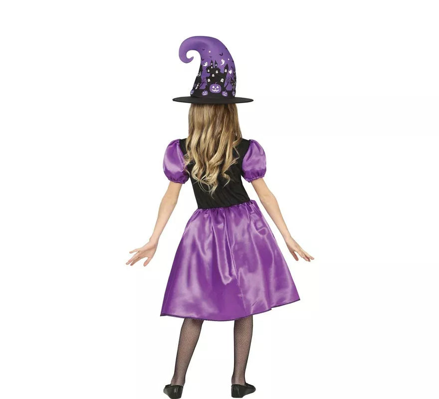Translation missing: fr.Disfraz de Bruja Morada con vestido estampado para niña