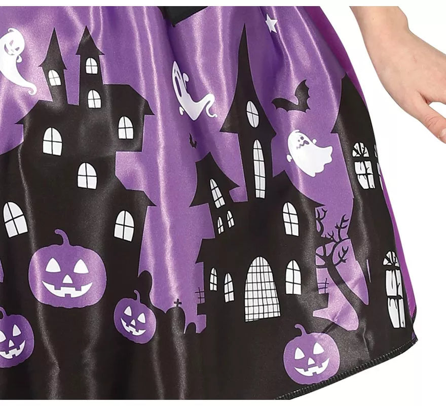 Translation missing: fr.Disfraz de Bruja Morada con vestido estampado para niña