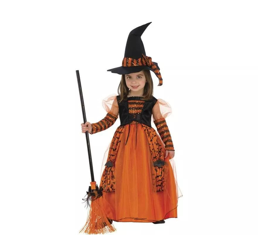 Translation missing: fr.Disfraz de Bruja Naranja a Rayas para niña