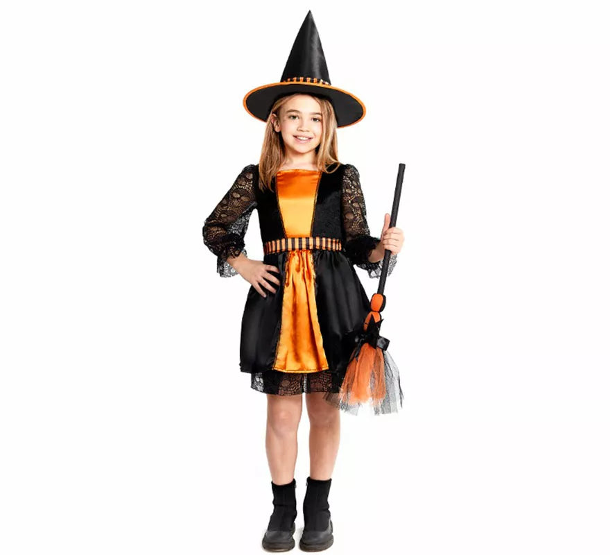 Translation missing: fr.Disfraz de Bruja naranja con Encaje para niña