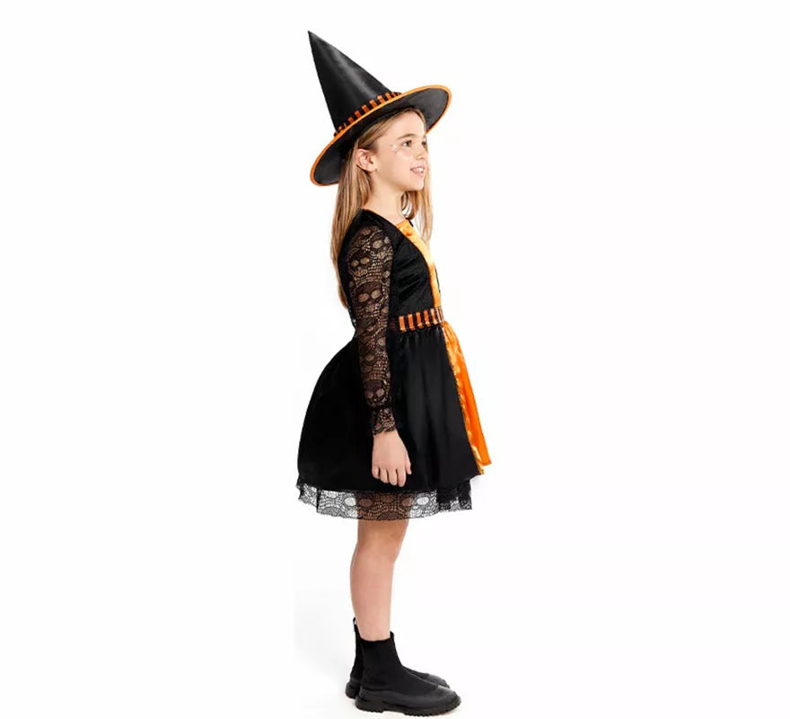Translation missing: fr.Disfraz de Bruja naranja con Encaje para niña