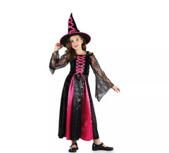 Déguisement de Sorcière Magicienne Noire et Rose pour fille