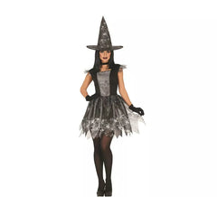 Costume de sorcière en toile d'araignée argentée pour adolescents