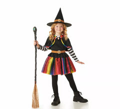 Déguisement de petite sorcière avec jupe multicolore fille