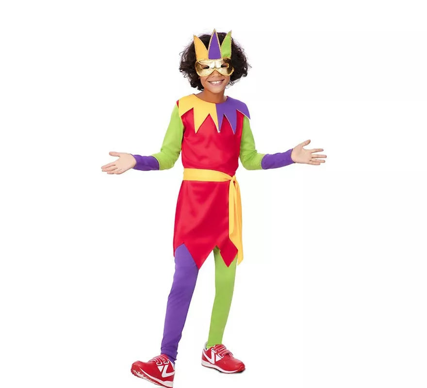 Translation missing: fr.Disfraz de Bufón multicolor con antifaz para niño
