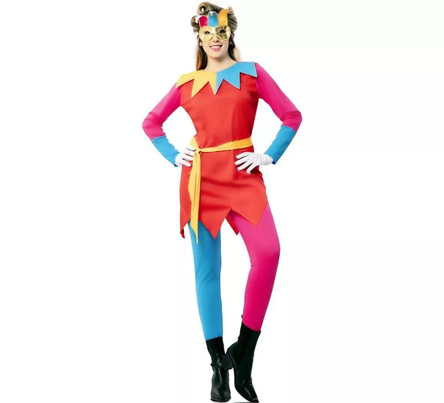 Translation missing: fr.Disfraz de Bufona multicolor con antifaz para mujer