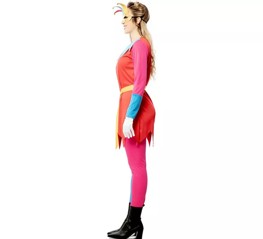 Translation missing: fr.Disfraz de Bufona multicolor con antifaz para mujer