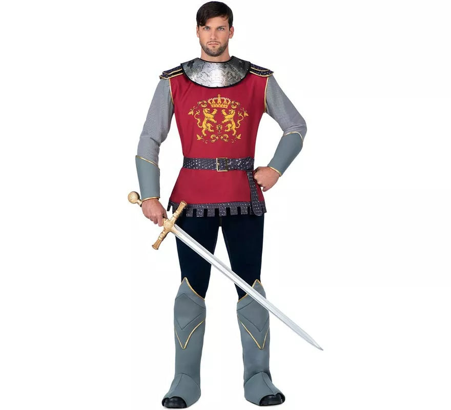 Translation missing: fr.Disfraz de Caballero Medieval rojo y gris para hombre