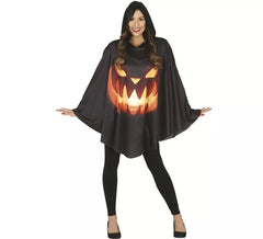 Déguisement citrouille en poncho noir femme