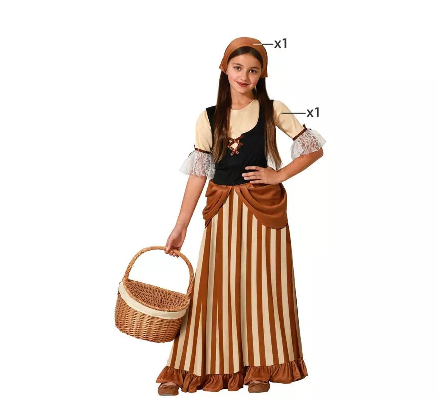Translation missing: fr.Disfraz de Campesina Medieval Marrón para niña