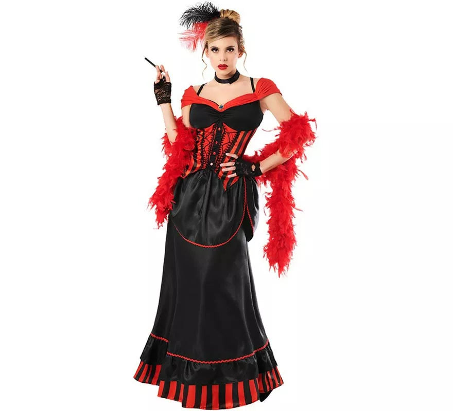 Translation missing: fr.Disfraz de Can Can Glamurosa rojo y negro para mujer
