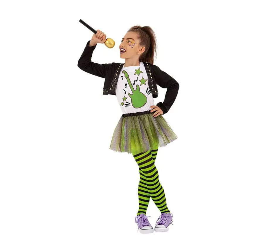 Translation missing: fr.Disfraz de Cantante Pop Verde para niña
