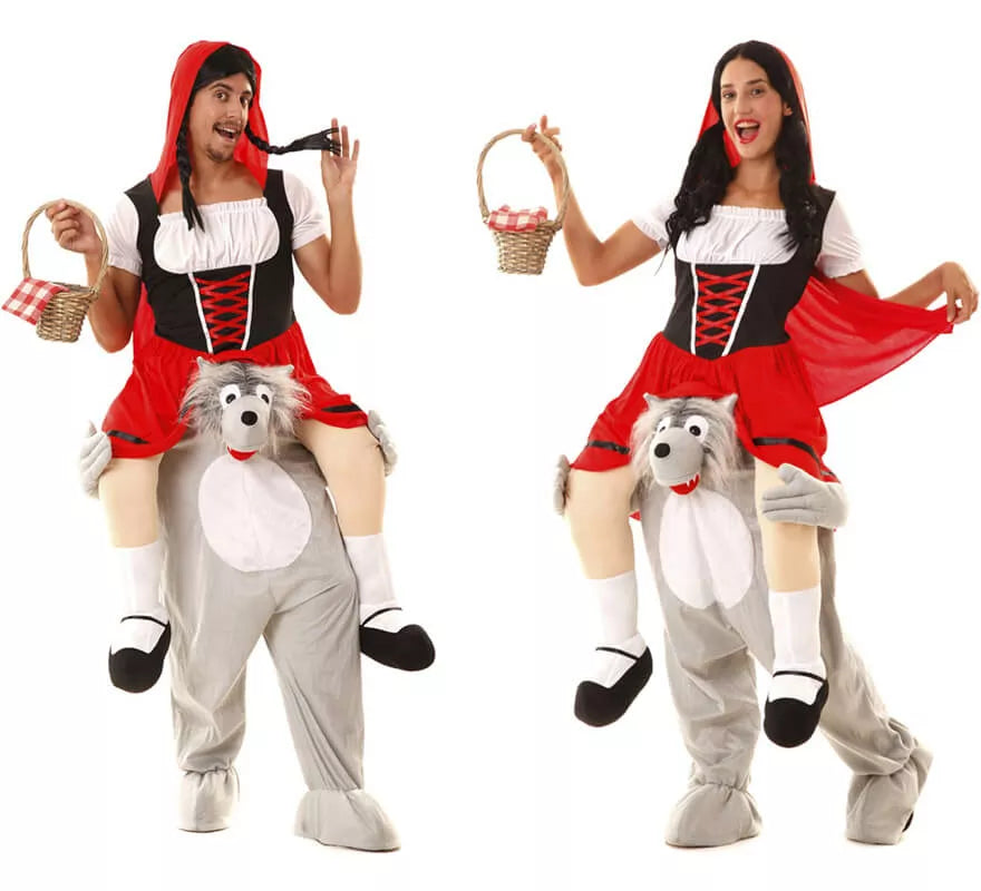 Translation missing: fr.Disfraz de Caperucita Roja a hombros de Lobo para adultos