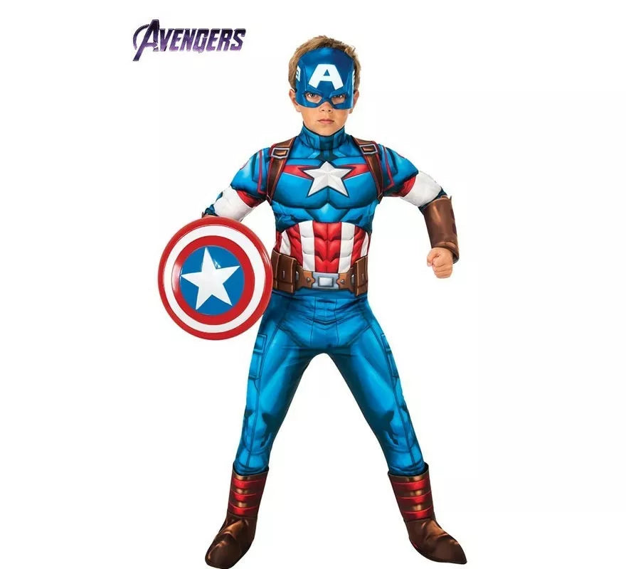 Translation missing: fr.Disfraz de Capitán América musculoso deluxe para niño