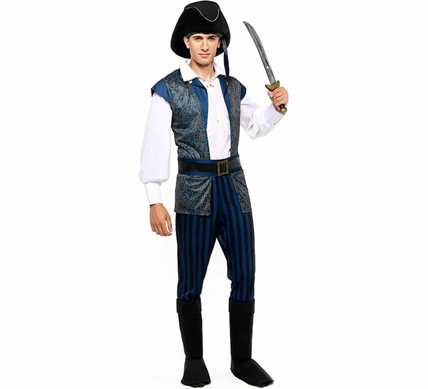Translation missing: fr.Disfraz de Capitán Pirata azul para hombre