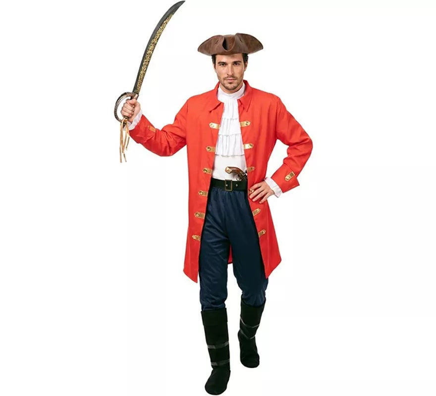 Translation missing: fr.Disfraz de Capitán Pirata rojo con cinturón para hombre