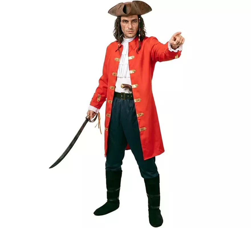 Translation missing: fr.Disfraz de Capitán Pirata rojo con cinturón para hombre