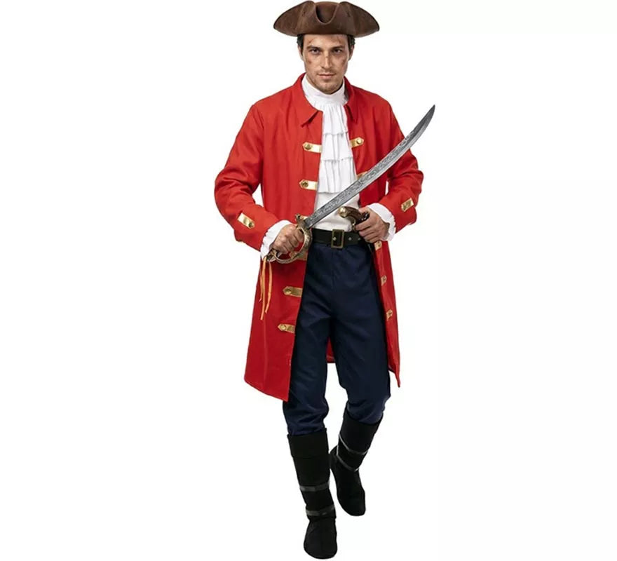 Translation missing: fr.Disfraz de Capitán Pirata rojo con cinturón para hombre