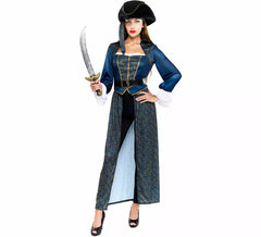 Costume de capitaine pirate bleu pour femme