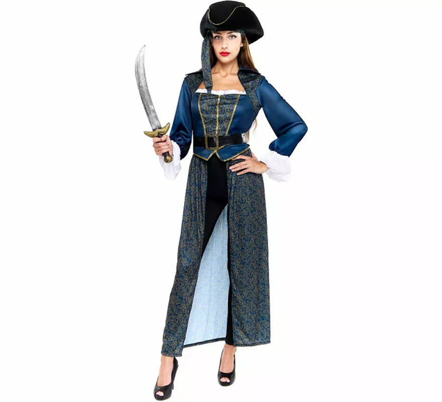 Translation missing: fr.Disfraz de Capitana Pirata azul para mujer