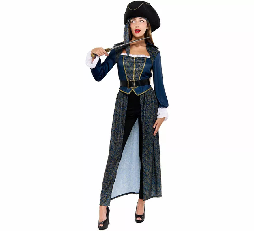 Translation missing: fr.Disfraz de Capitana Pirata azul para mujer