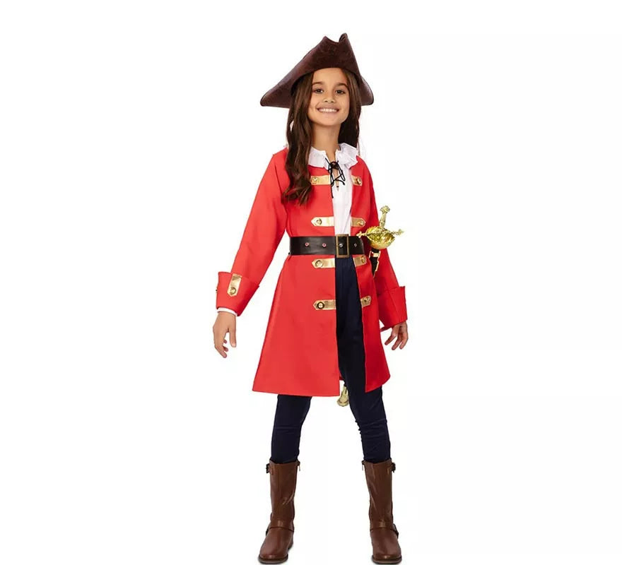 Translation missing: fr.Disfraz de Capitana Pirata roja con cinturón para niña