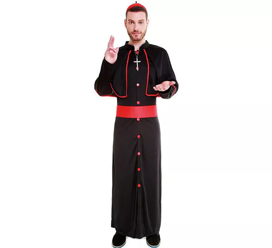 Translation missing: fr.Disfraz de Cardenal de Sotana negra y roja para hombre