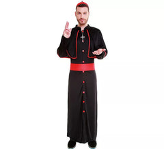 Déguisement cardinal soutane noir et rouge homme