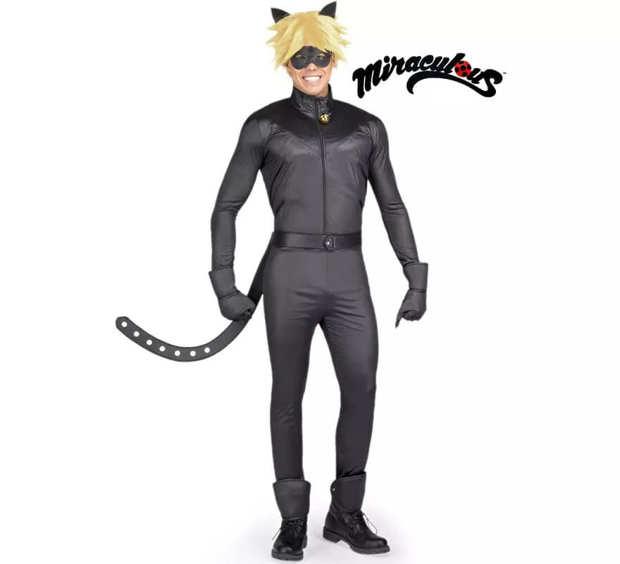 Translation missing: fr.Disfraz de Cat Noir de Miraculous Ladybug con peluca para hombre