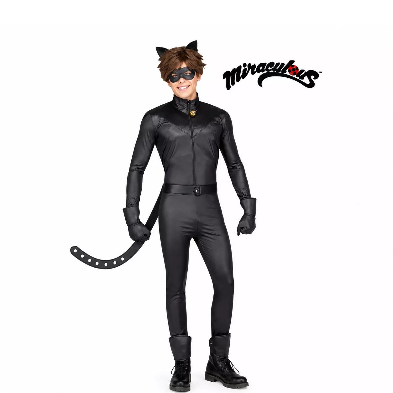 Translation missing: fr.Disfraz de Cat Noir de Miraculous Ladybug con peluca para hombre