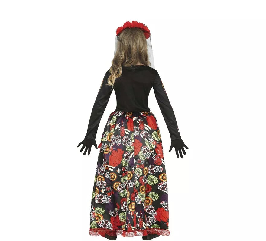 Translation missing: fr.Disfraz de Catrina con falda larga estampada para niña