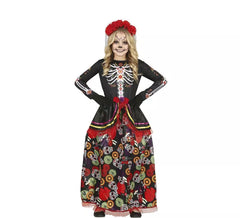 Déguisement Catrina avec jupe longue imprimée fille
