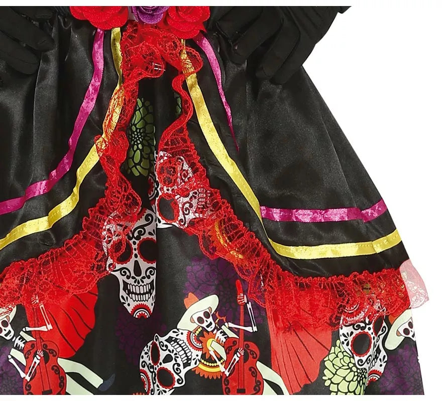 Translation missing: fr.Disfraz de Catrina con falda larga estampada para niña