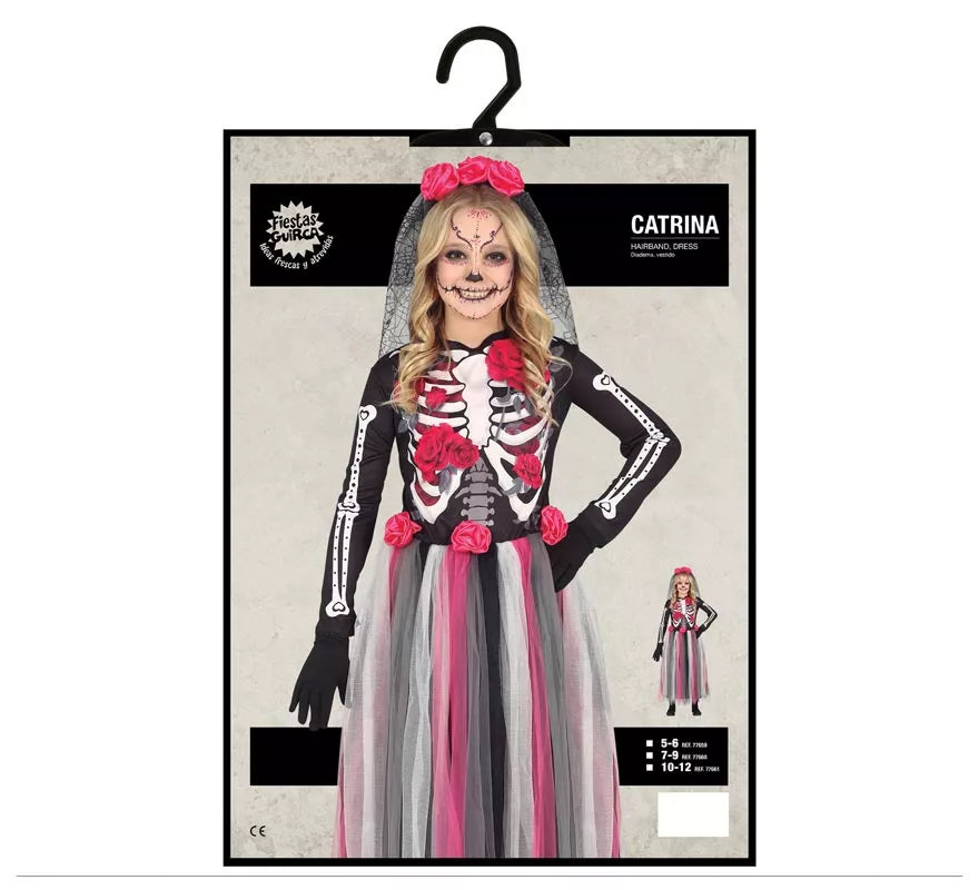Translation missing: fr.Disfraz de Catrina con Falda Rosas en Tul para niña