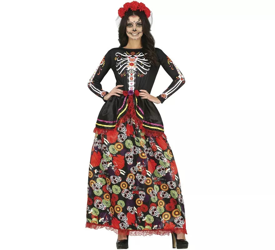 Translation missing: fr.Disfraz de Catrina con vestido estampado para mujer