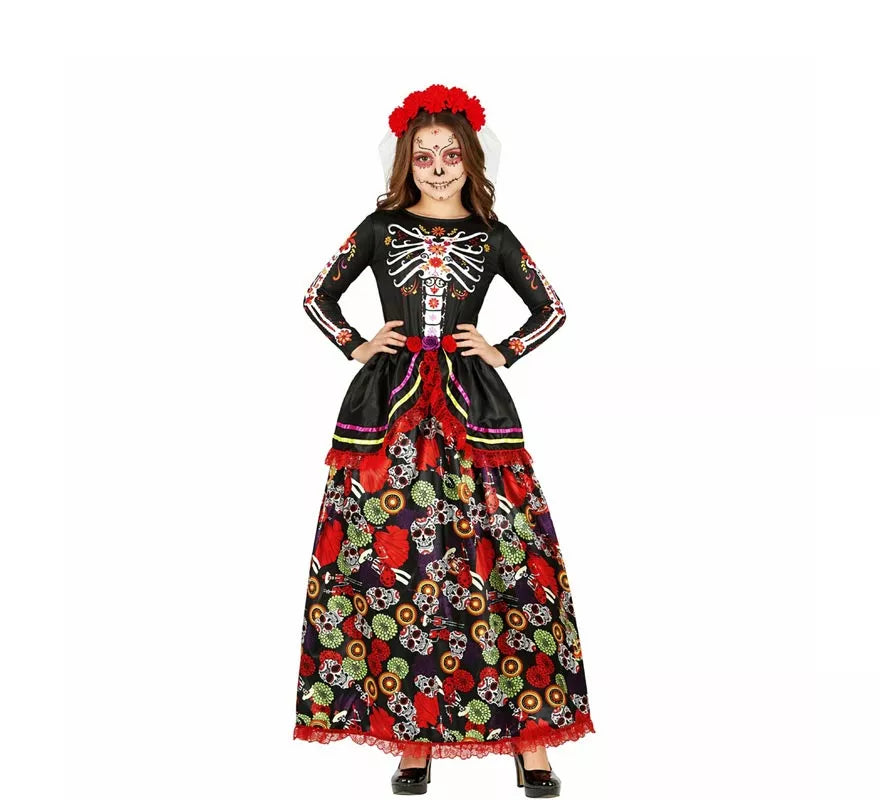 Translation missing: fr.Disfraz de Catrina con vestido estampado para mujer