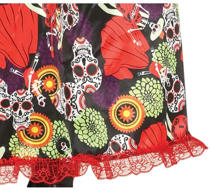 Translation missing: fr.Disfraz de Catrina con vestido estampado para mujer