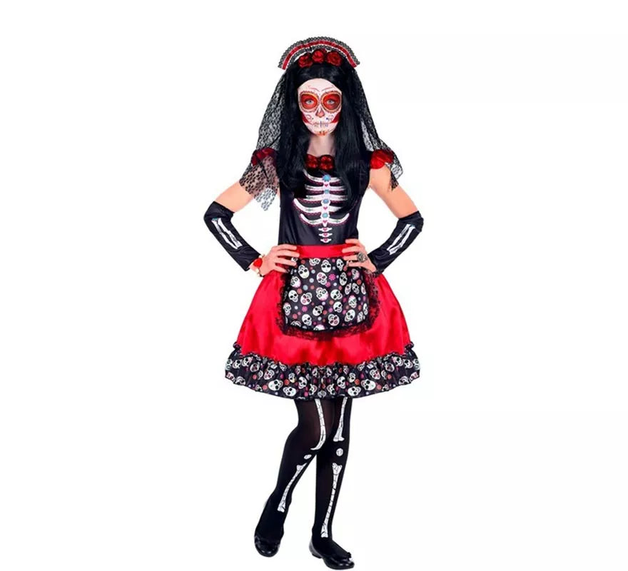 Translation missing: fr.Disfraz de Catrina Día de Los Muertos con Velo para niña